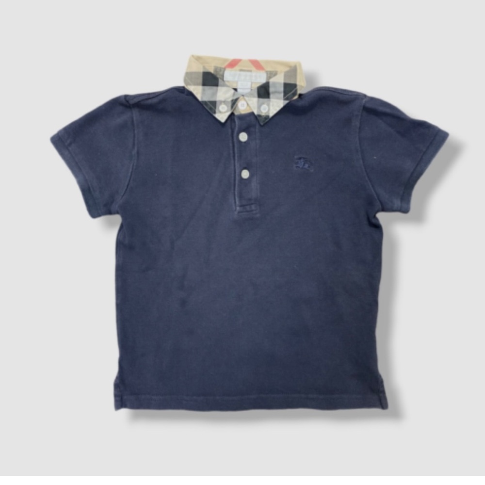 Burberry Navy Polo Shirt Johane Check Collar